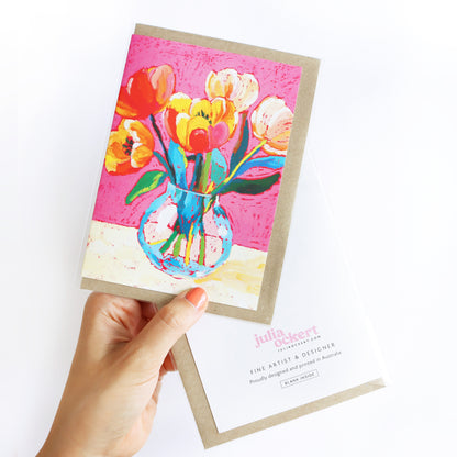 Tulips On Pink Greeting Card