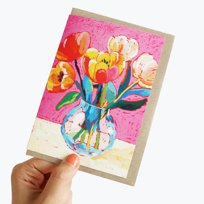 Tulips On Pink Greeting Card