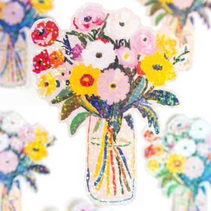 Sunday Morning Flower Bouquet Vinyl Glitter Sticker