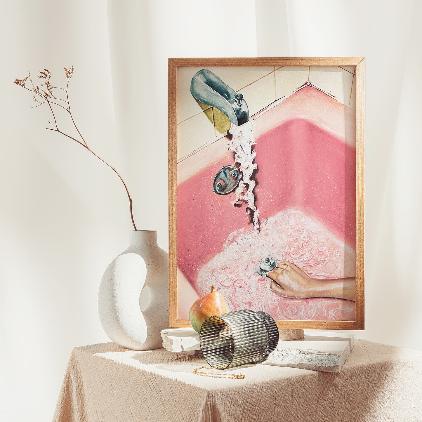 Retro Pink Bath Art Print