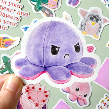 Angry Purple Octopus Vinyl Sticker