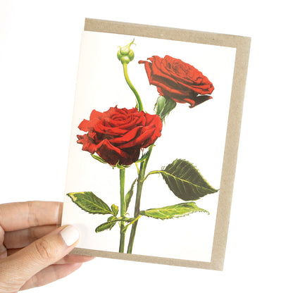 Red Watercolour Roses Greeting Card