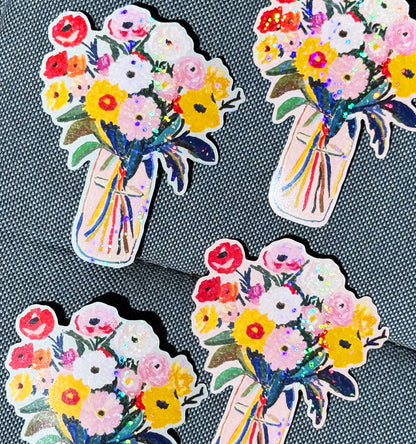 Sunday Morning Flower Bouquet Vinyl Glitter Sticker