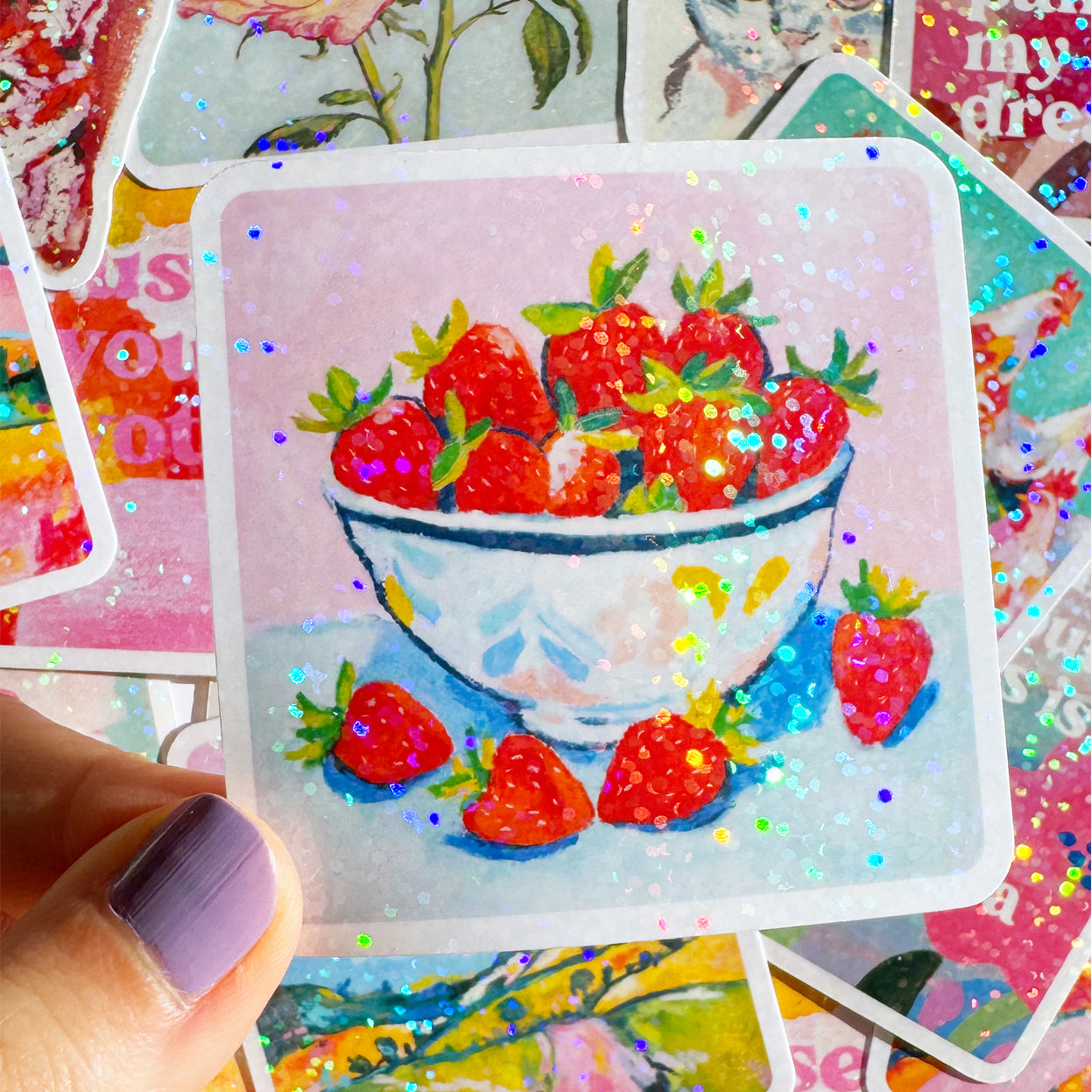 Strawberry Bowl Glitter Vinyl Sticker