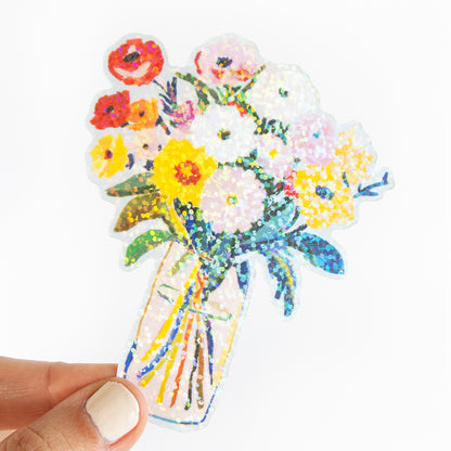 Sunday Morning Flower Bouquet Vinyl Glitter Sticker