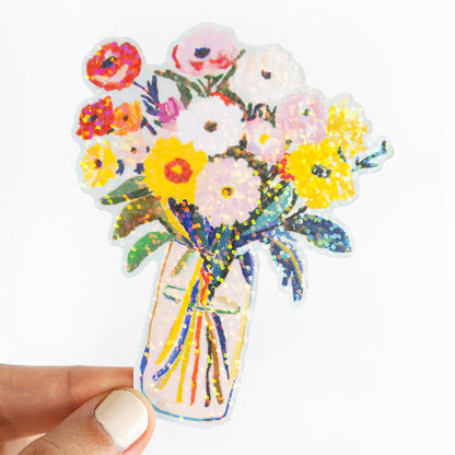 Sunday Morning Flower Bouquet Vinyl Glitter Sticker