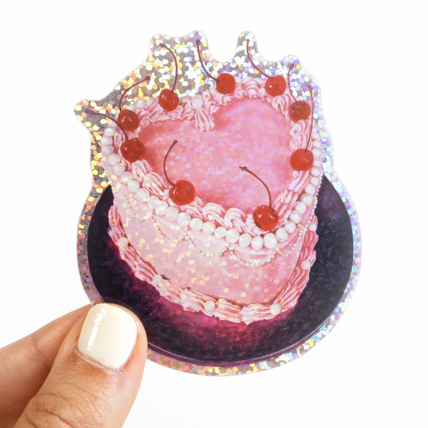 Glittery Pink Cake Vinyl Sticker