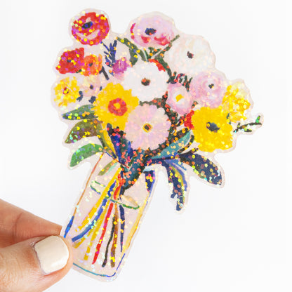 Sunday Morning Flower Bouquet Vinyl Glitter Sticker