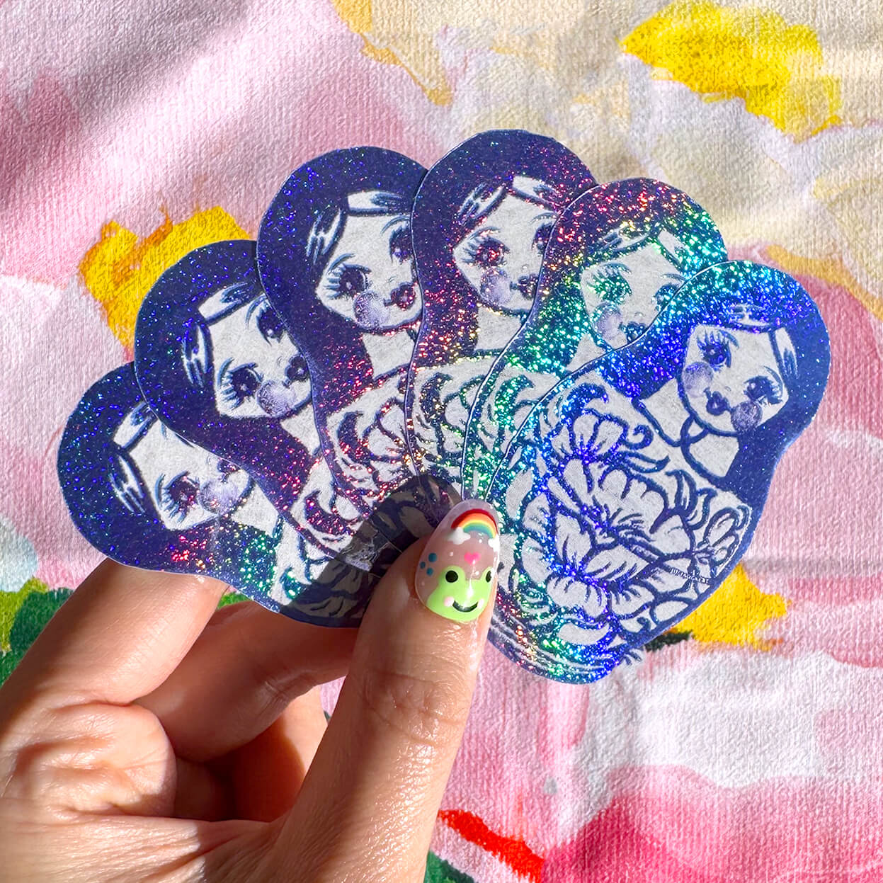 Blue Babushka / Matryoshka Doll Glitter Sticker