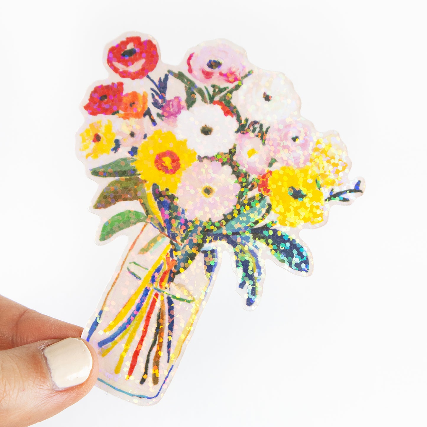 Sunday Morning Flower Bouquet Vinyl Glitter Sticker