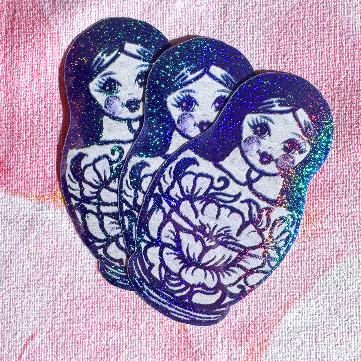 Blue Babushka / Matryoshka Doll Glitter Sticker