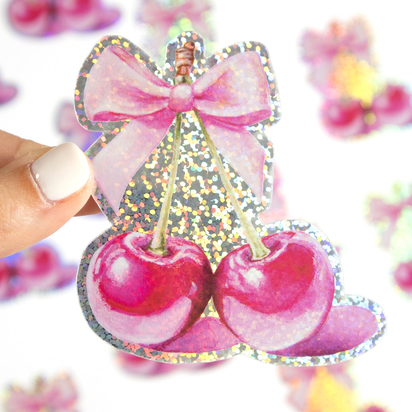 Bow & Cherries XL Glitter Sticker