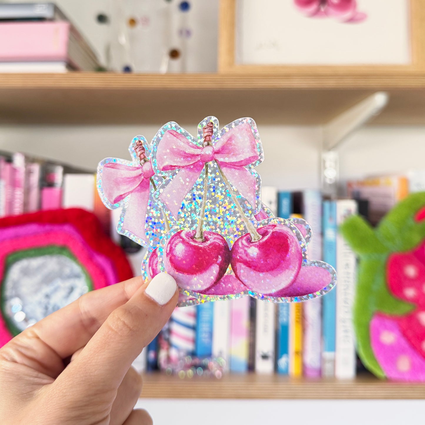 Bow & Cherries XL Glitter Sticker