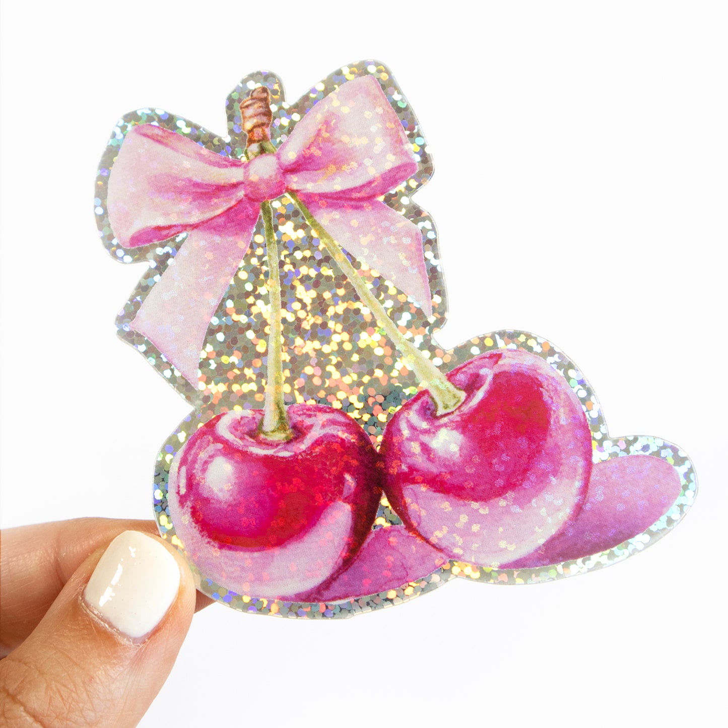 Bow & Cherries XL Glitter Sticker