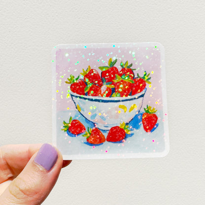 Strawberry Bowl Glitter Vinyl Sticker