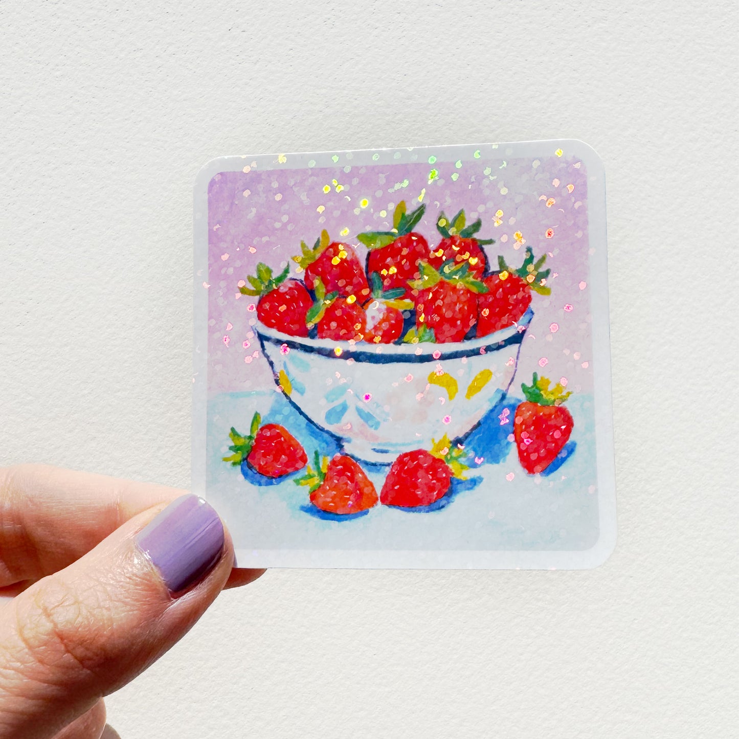 Strawberry Bowl Glitter Vinyl Sticker