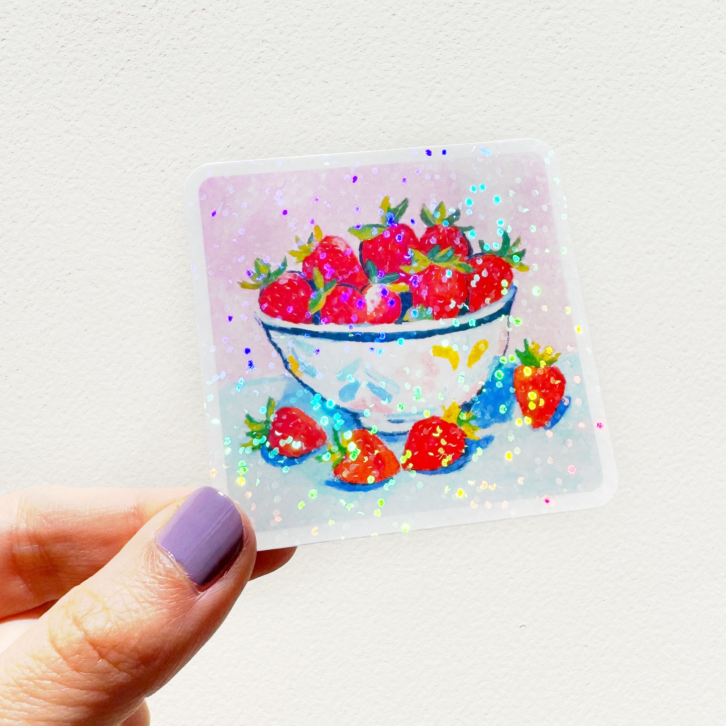 Strawberry Bowl Glitter Vinyl Sticker