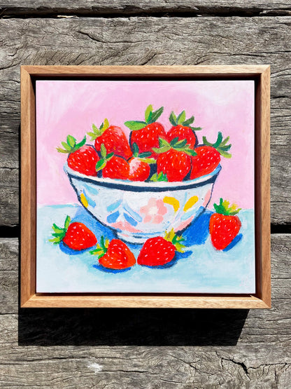 Strawberry Bowl Original Oil Pastel Artwork