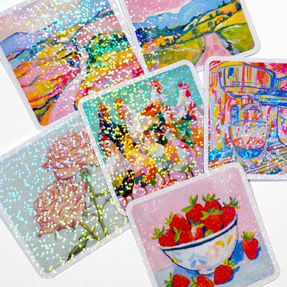 Oil Pastel Landscapes Glitter Vinyl Stickers