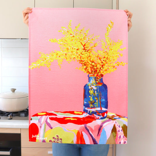 Pink Wattle Tea Towel
