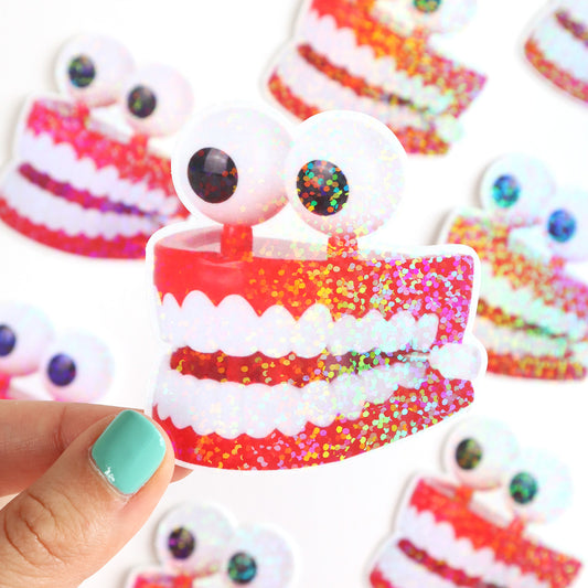 Chattering Teeth Toy Glitter Sticker