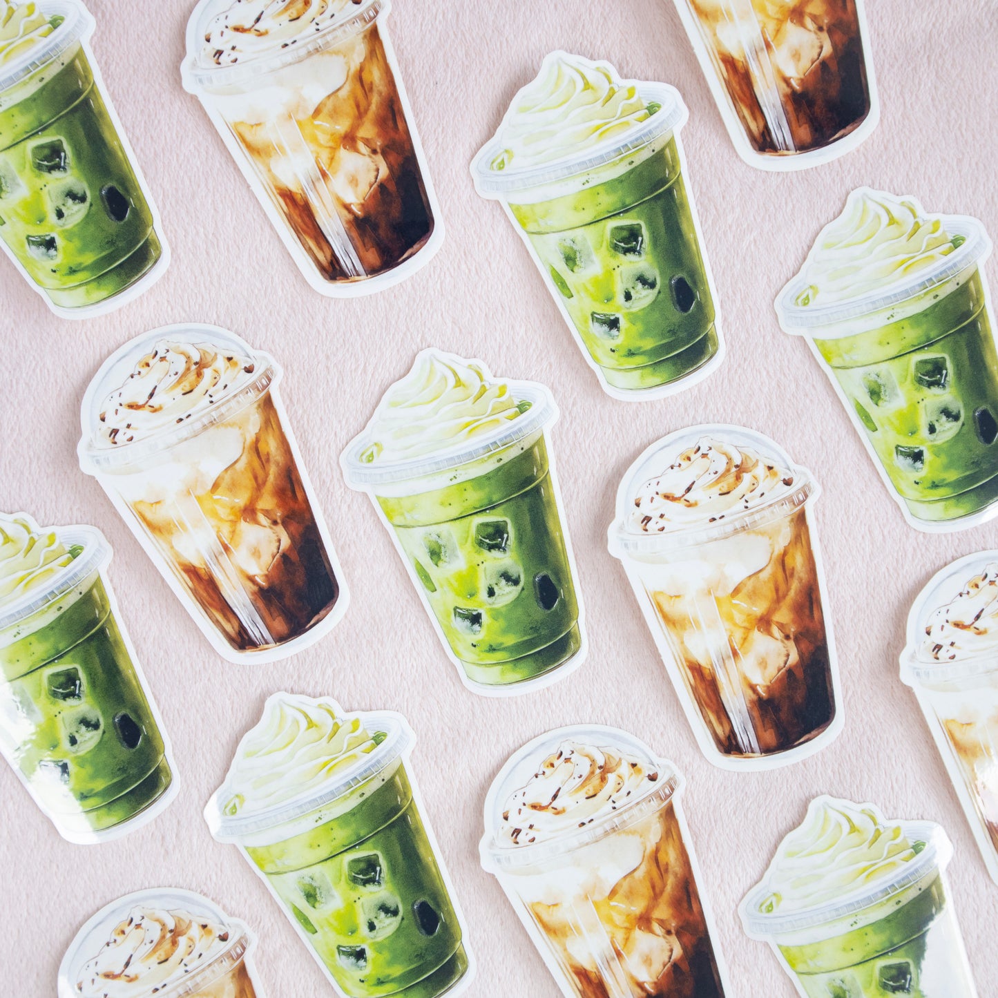 Matcha Latte & Iced Coffee Glitter Stickers