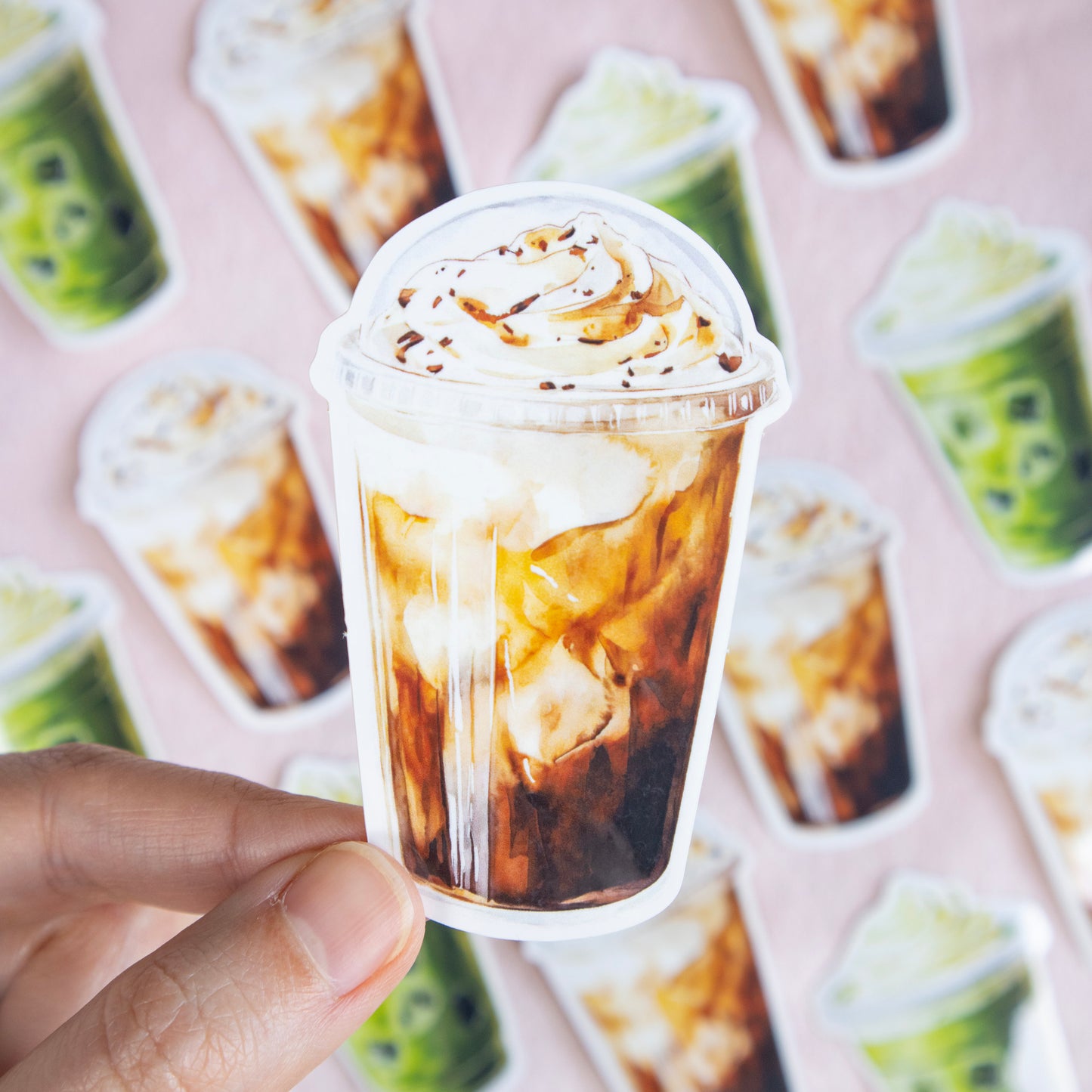 Matcha Latte & Iced Coffee Glitter Stickers