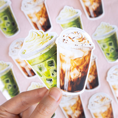 Matcha Latte & Iced Coffee Glitter Stickers