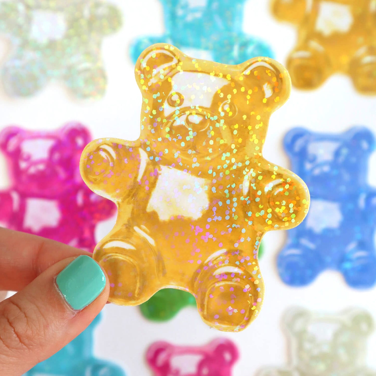 Glittery Gummy Bear Stickers (7 Colours)