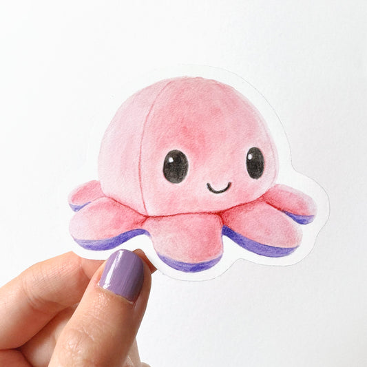 Happy Pink Octopus Vinyl Sticker