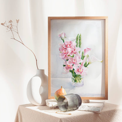 Orchids and Lilies Still Life Art Print