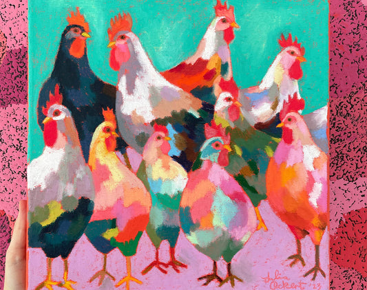 Chickens! Original Oil Pastel Artwork