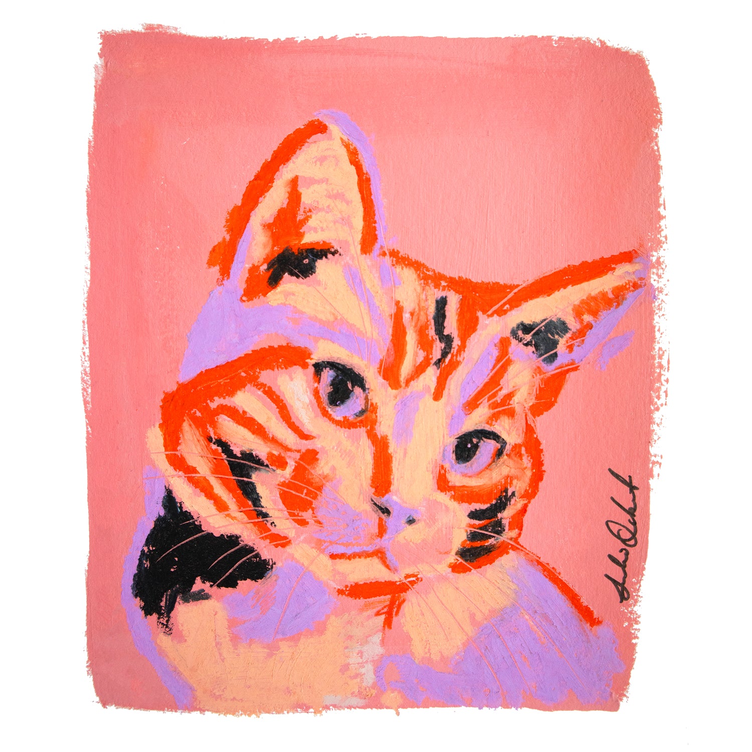 Little Yellow Cat original artwork, oil pastel on buy greyboard