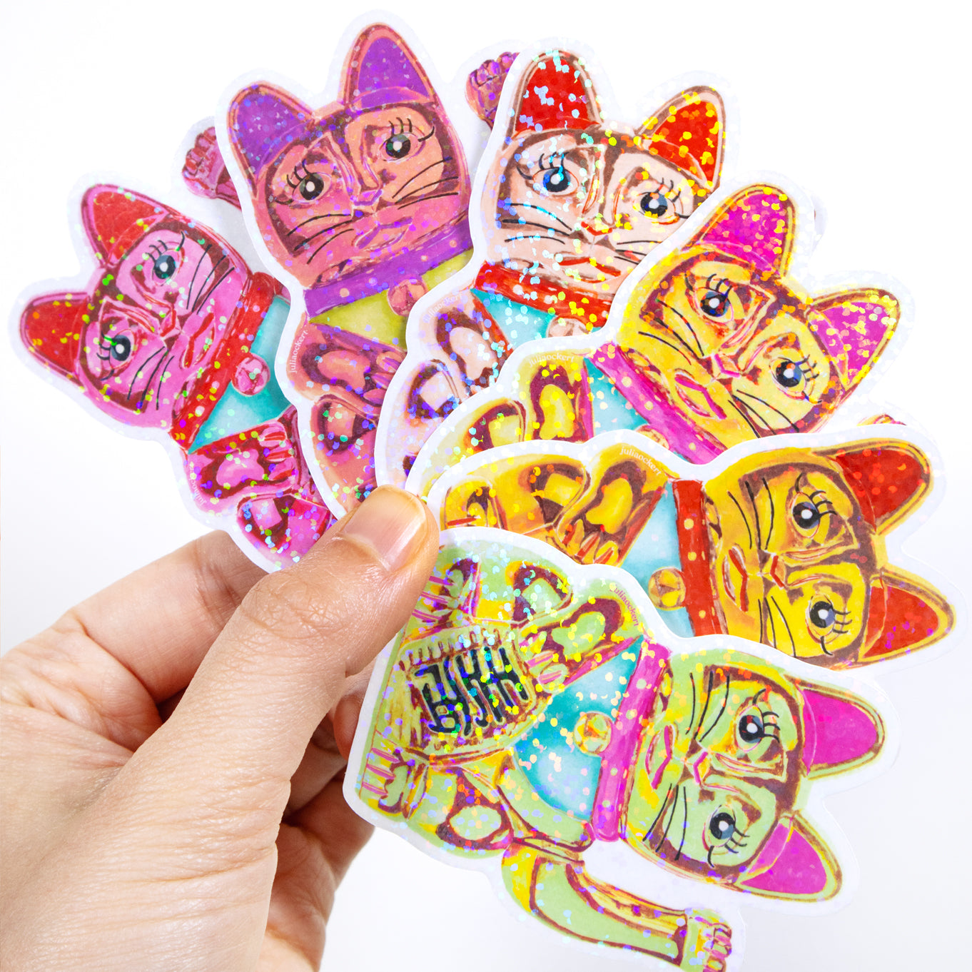 Maneki-Neko Glitter Sticker (Hot Pink)