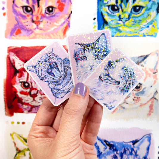 3 Complimentary Pet Portrait Glitter Stickers