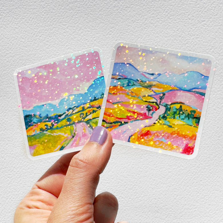 Oil Pastel Landscapes Glitter Vinyl Stickers