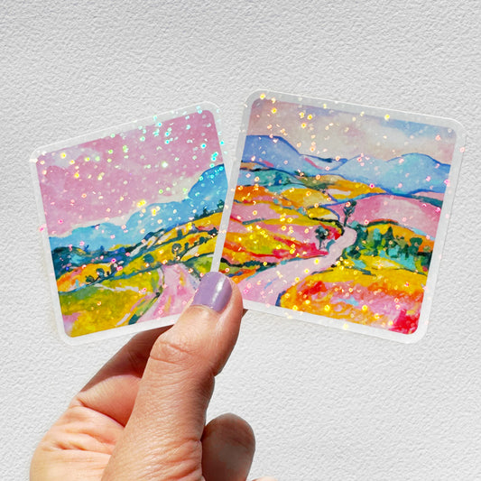 Oil Pastel Landscapes Glitter Vinyl Stickers