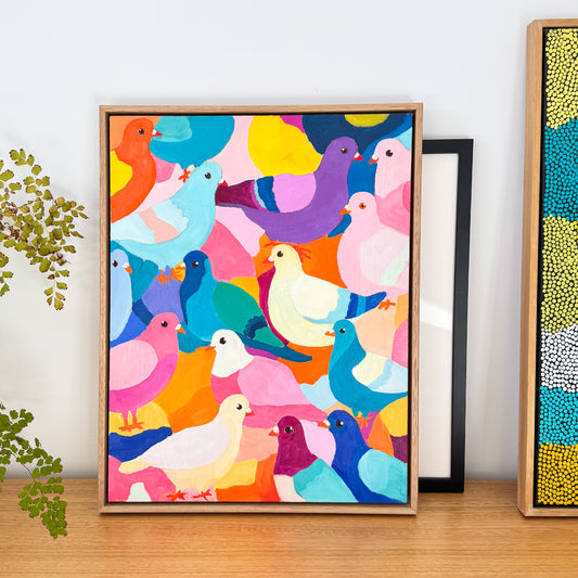 Pigeon Party Framed Original Artwork