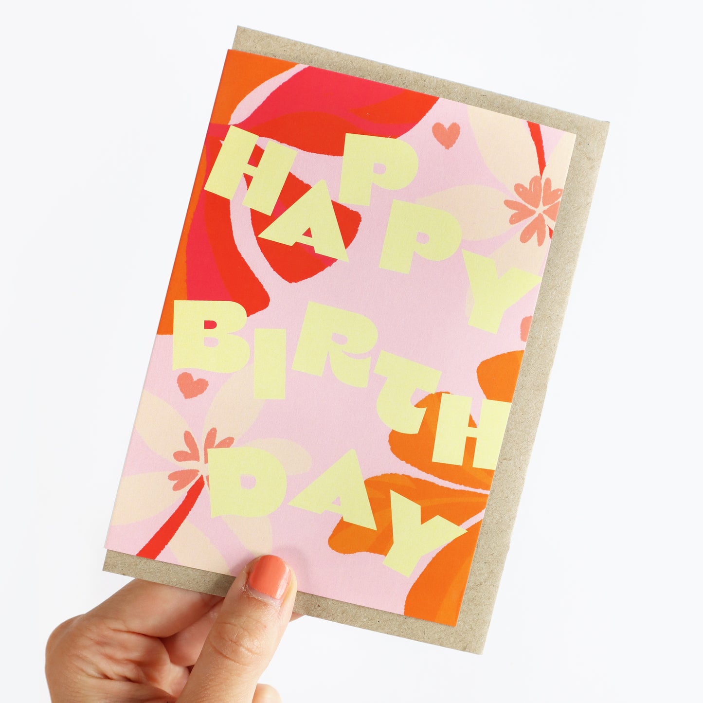 Happy Birthday Pink Orange Greeting Card