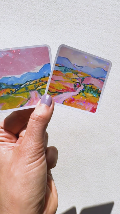 Oil Pastel Landscapes Glitter Vinyl Stickers