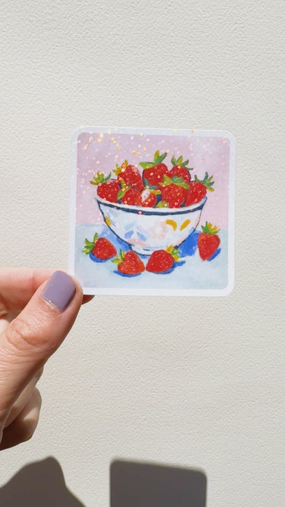 Strawberry Bowl Glitter Vinyl Sticker