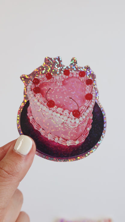 Glittery Pink Cake Vinyl Sticker