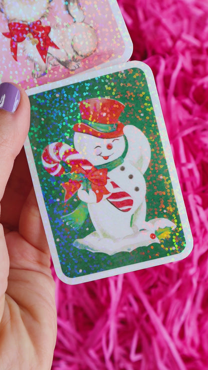 Retro Xmas Snowman Glitter Sticker