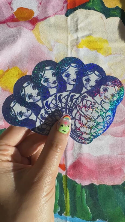 Blue Babushka / Matryoshka Doll Glitter Sticker