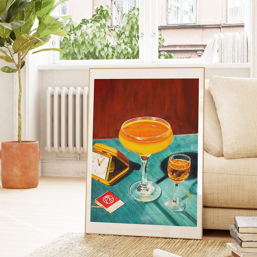a painting of a glass of wine and a book on a table