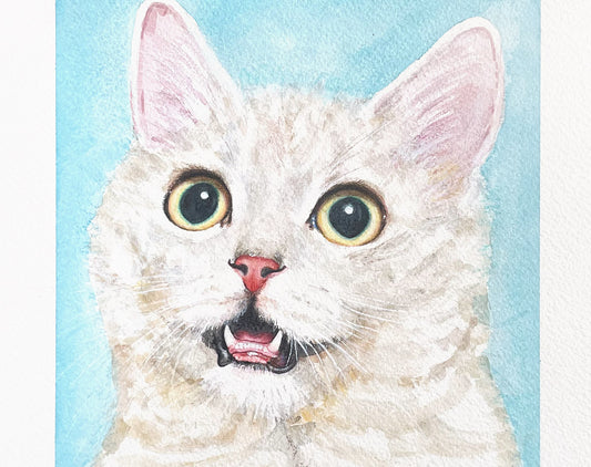 Funny Blue Kitty Cat Original Painting