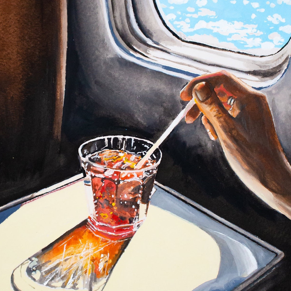 Glass In Airplane Art Print