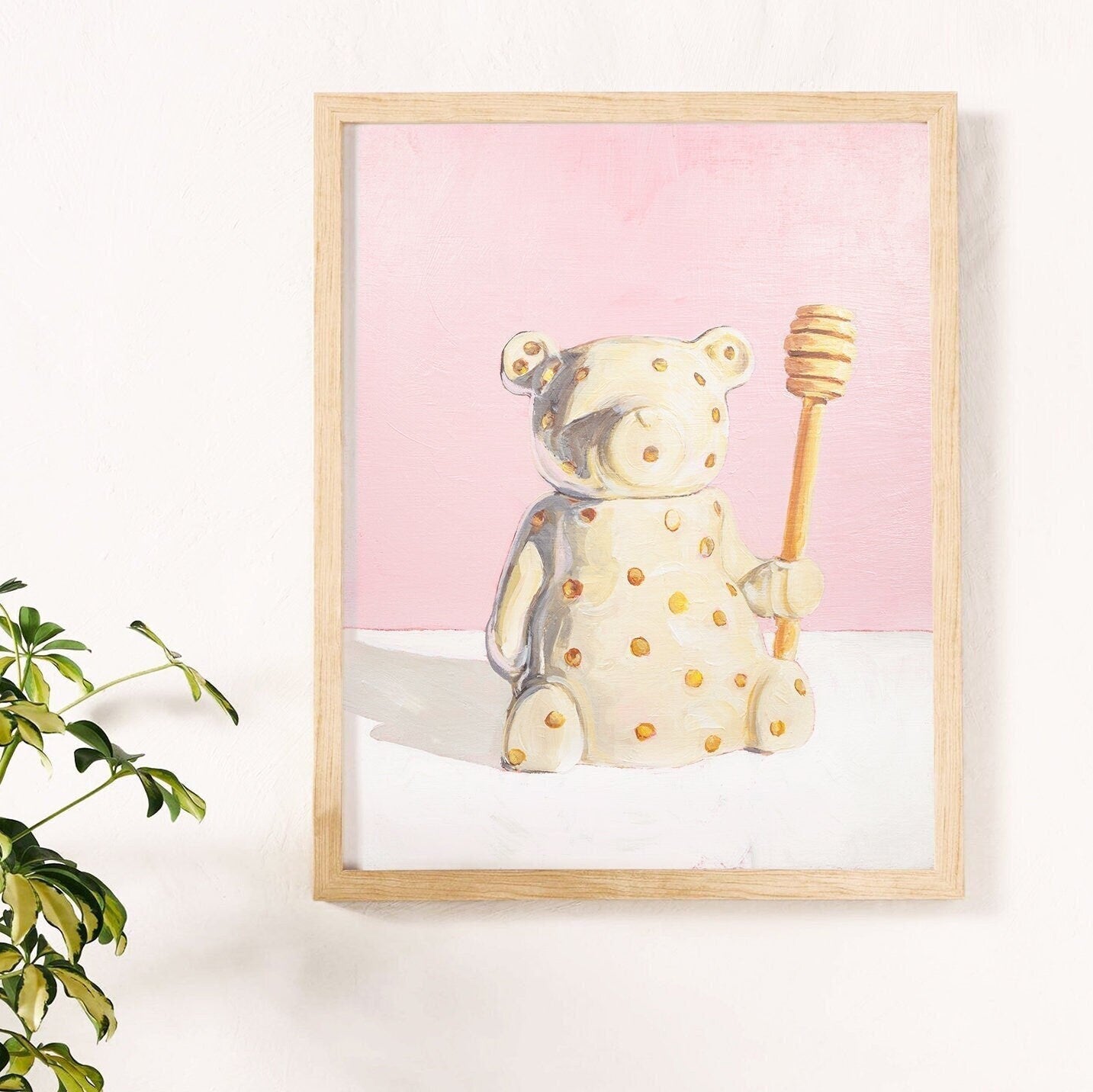 Honey Bear Art Print | Cute Still Life Painting | Original Painting | Kitchen / Bedroom Decor | Sweet Food Art Print